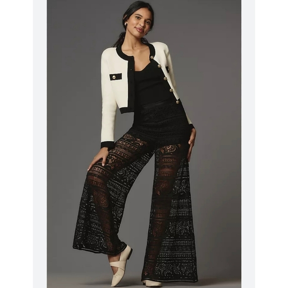 Maeve Wide-Leg Sheer Lace Trousers - Picture 1 of 15